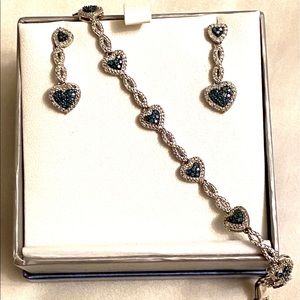 Blue and white diamond earrings and bracelet